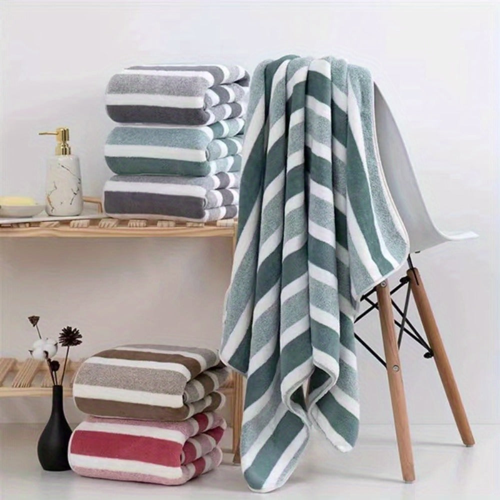 Towel Set 8 Piece Two-Color Striped - Super Absorbent Soft No Hair Loss Bath Towel Combo | 2 Bath Towels 2 Face Towels 4 Hand Towels | Grey Red Blue Green | Bathroom Family Hotel Spa Gift Set