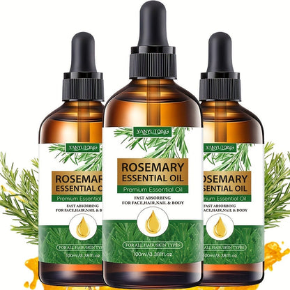 Rosemary Essential Oil Set with Three 100mL Amber Dropper Bottles for Home Fragrance and DIY Scent Projects
