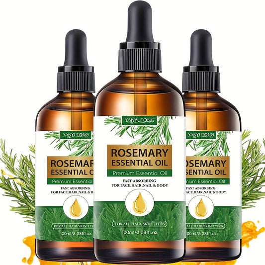 Rosemary Essential Oil 3-Pack 3.38oz Plant-Based — Hydrating Hair Growth Scalp Oil, Multi-Use for Face Body Nails Massage & DIY Beauty, Women Holiday Gift Set