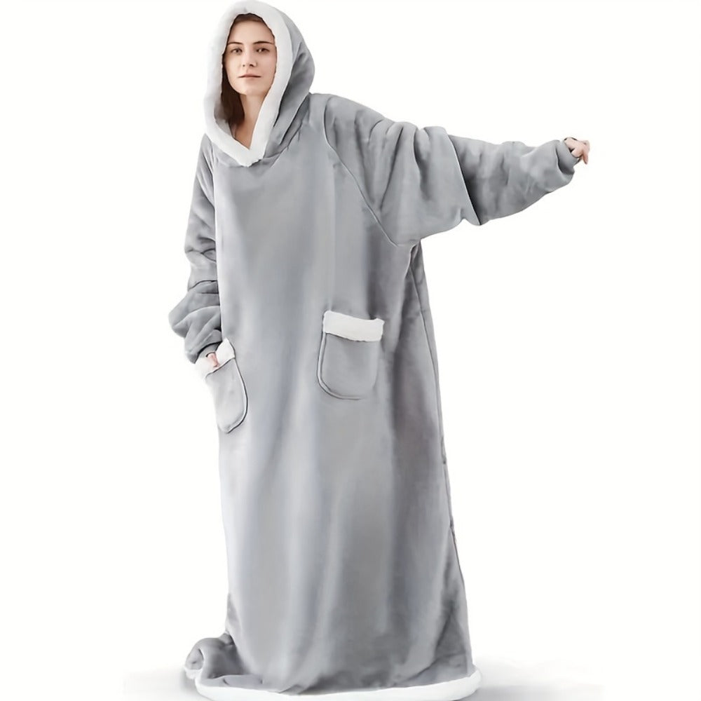 Wearable Blanket with Sleeves – Oversized Long Flannel Hoodie Sweatshirt Pullover for Women & Men, Giant TV Blanket, 2 Colors