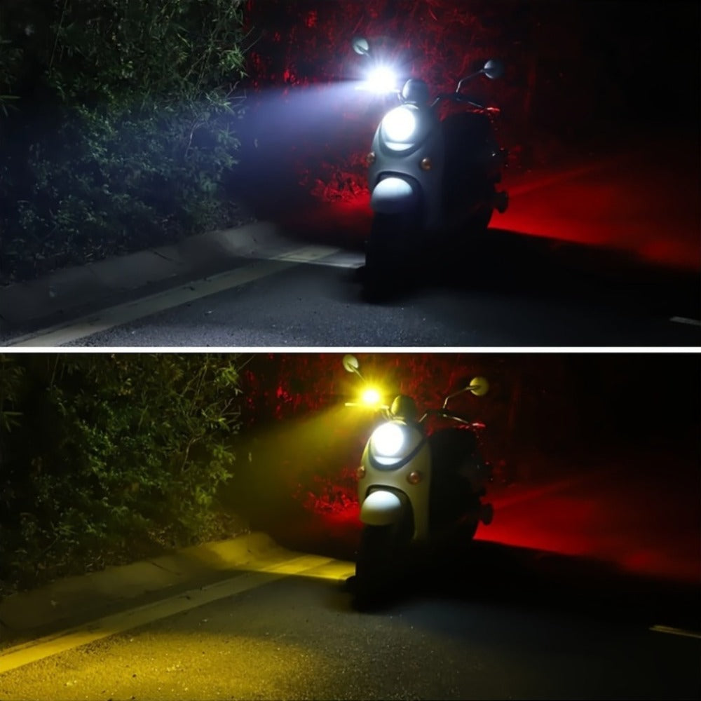 Motorcycle LED Lights 2 Pack with Switch - Dual Color White & Amber High Low Beam Auxiliary Driving Lights for Motorcycle Truck ATV UTV SUV Off Road