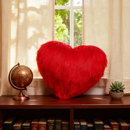 Heart-Shaped Plush Decorative Pillow Cover in Red or Pink with 16.93- and 17.72-Inch Size Options