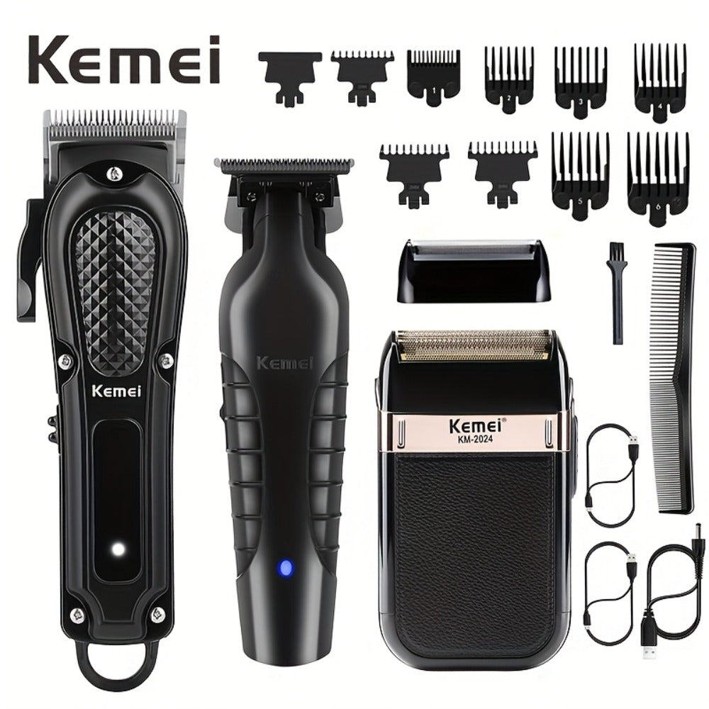 Kemei Hair Clipper & Beard Trimmer Set for Men — Professional Grooming Kit with Reciprocating Shaver, USB Rechargeable, Home & Salon Use, Father's Day & Birthday Gift for Dad