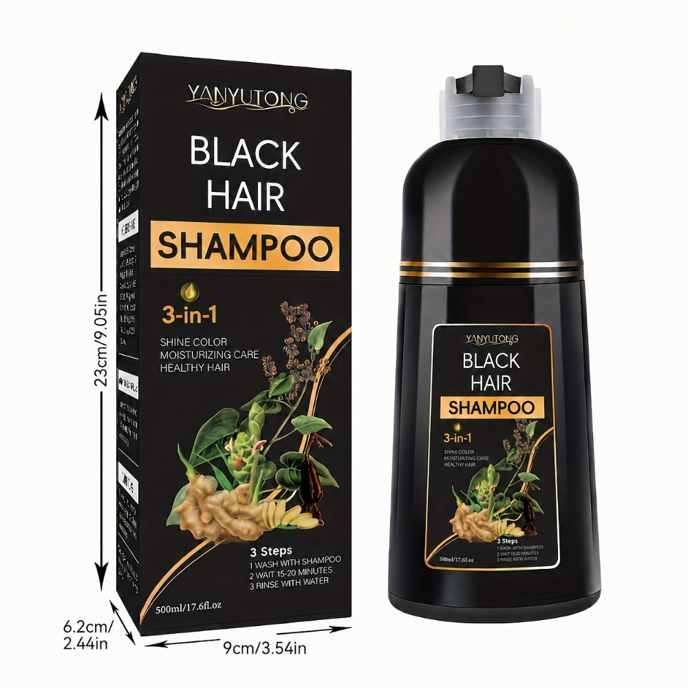 Hair Dye Shampoo, YANYUTONG 500ml Black 3-in-1 Bottle for At-Home Hair Color Application and Rinse Routine