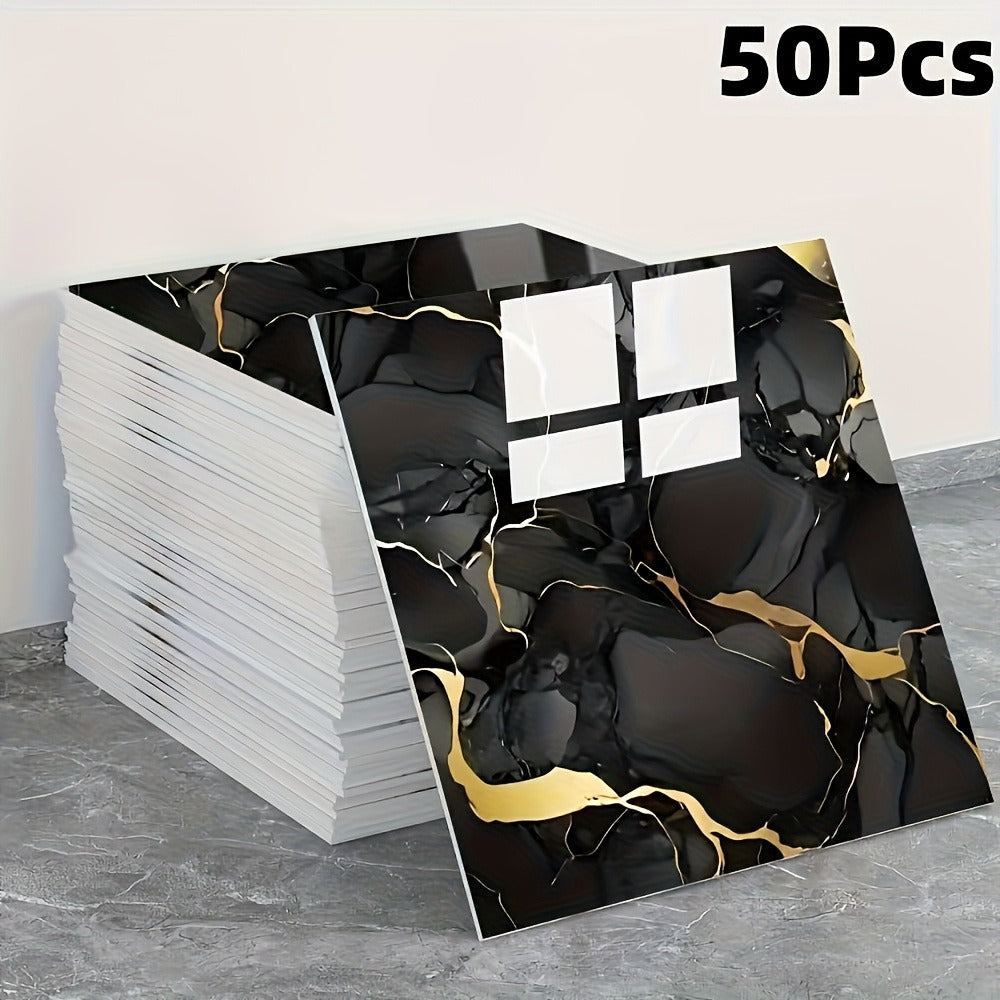 11.81-Inch Square Marble-Pattern Peel-and-Stick Wall Tiles in 50- or 100-Piece Design Options