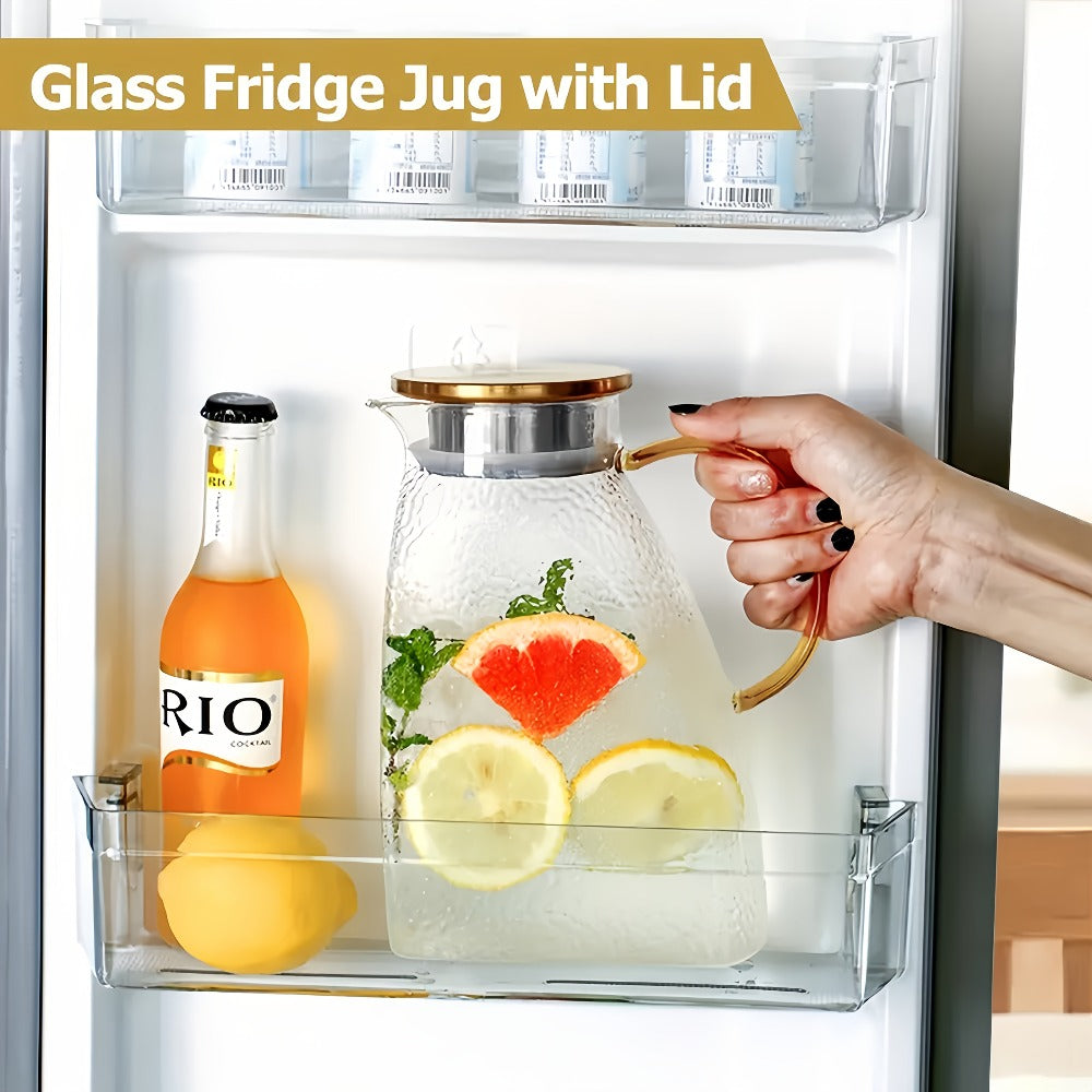 1.8-Liter Textured Glass Fridge Jug Set with Lid, Long Spoon and Cleaning Brush for Cold Drinks