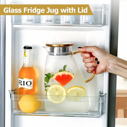 1.8-Liter Textured Glass Fridge Jug Set with Lid, Long Spoon and Cleaning Brush for Cold Drinks