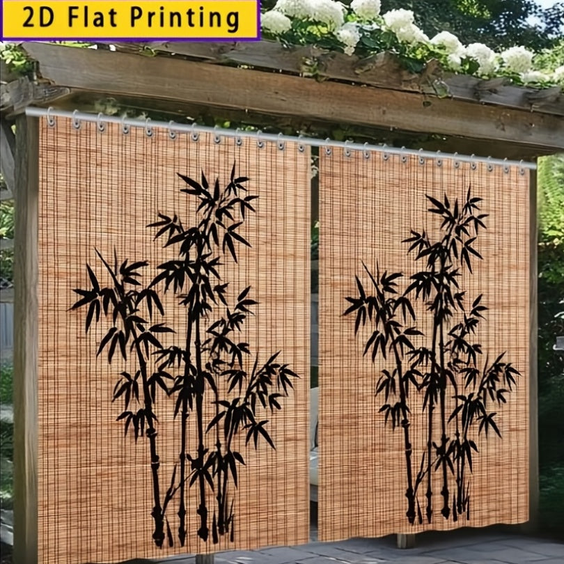 Chinese Bamboo Pattern Blackout Curtain Panels in Three Size and Panel-Count Checkout Options