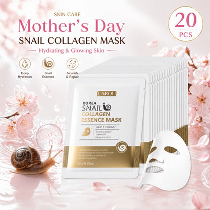 Face Mask, LAIKOU 20-Piece Snail Collagen Sheet Set with Individually Packed Facial Mask Sachets