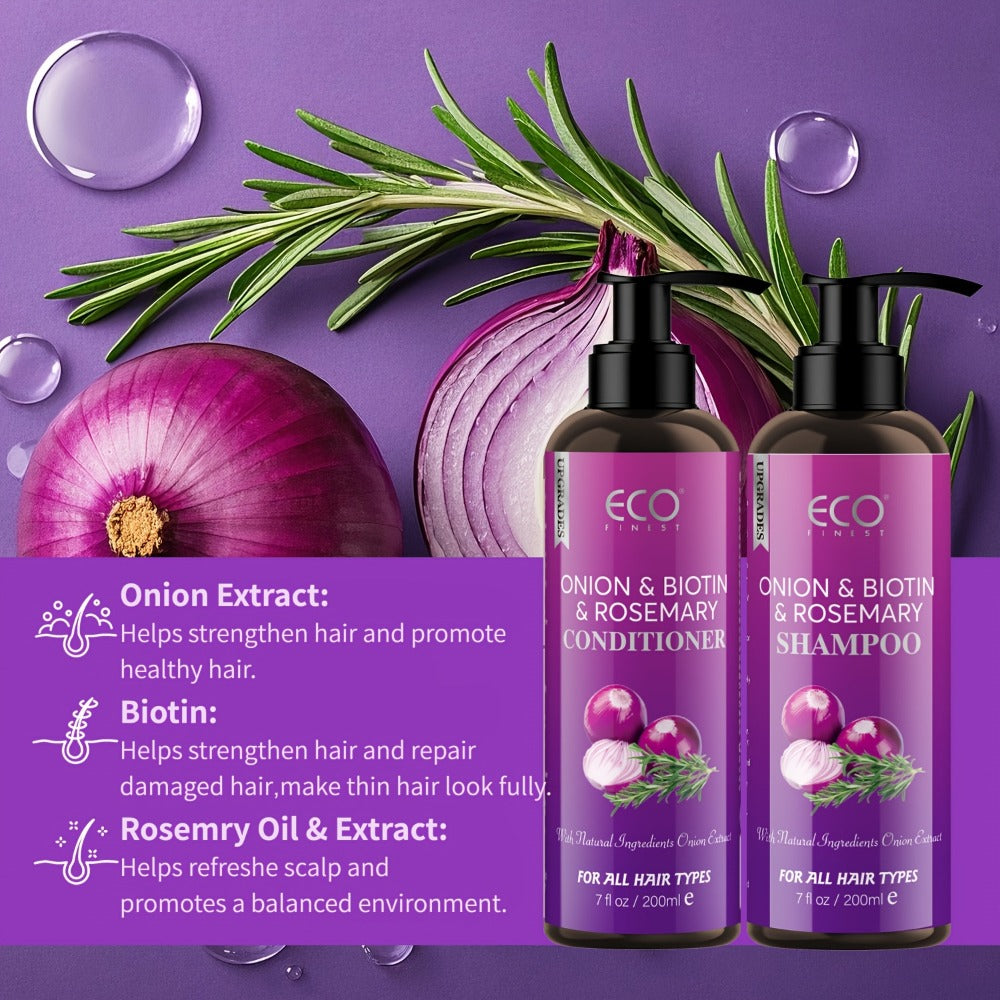 Onion Biotin Shampoo and Conditioner Set — Rosemary & Jojoba Oil, Anti-Dandruff, Strengthening & Nourishing for Dry Rough Damaged Hair, Promotes Hair Growth, Smoothing Formula, Men & Women