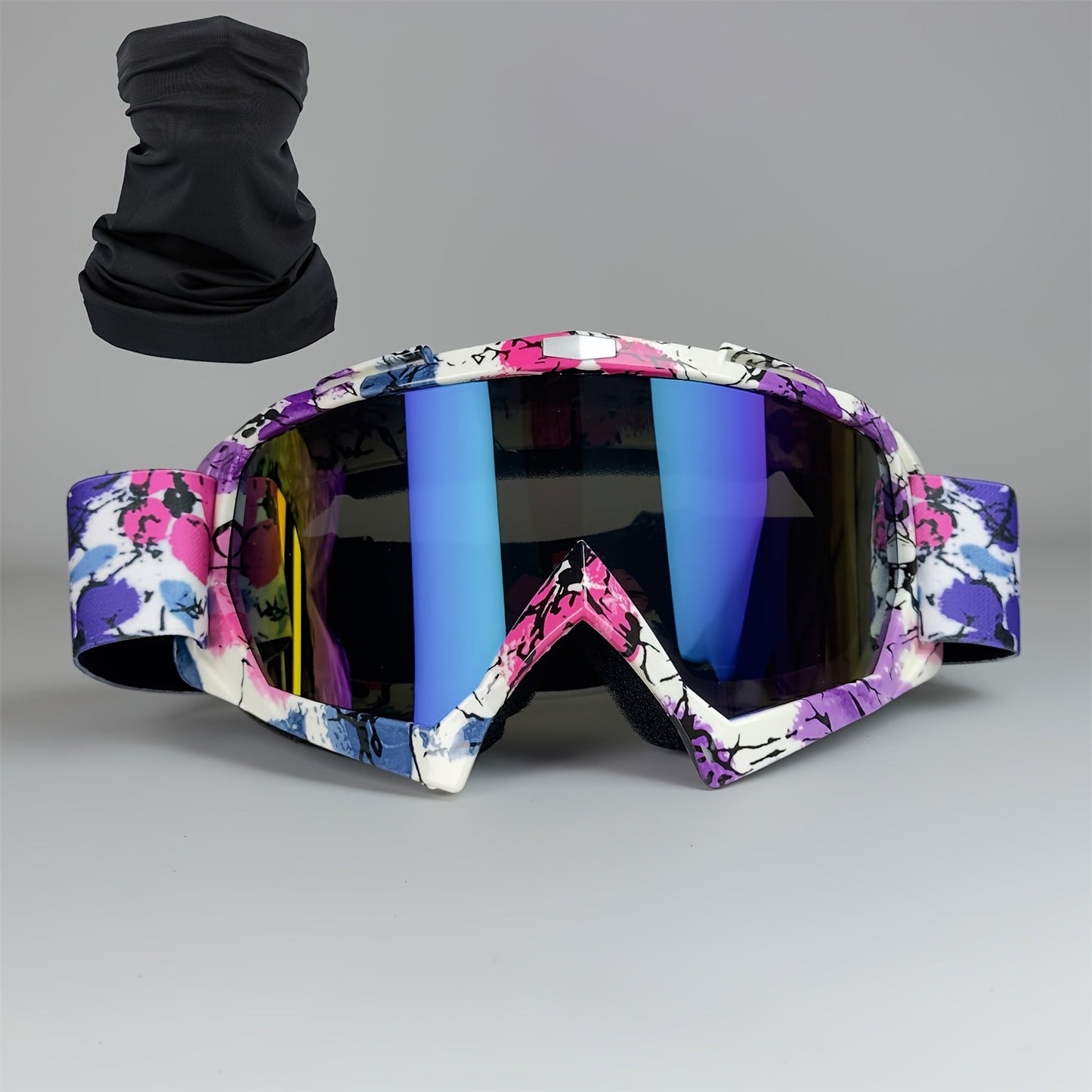Ski Goggles Set with Black Headband – TPU Frame PC Lens Mirror Coating, Thick Foam Pad, Adjustable Strap, 28+ Color Styles, Adult Snow Goggles for Skiing & Snowboarding, Great Gift