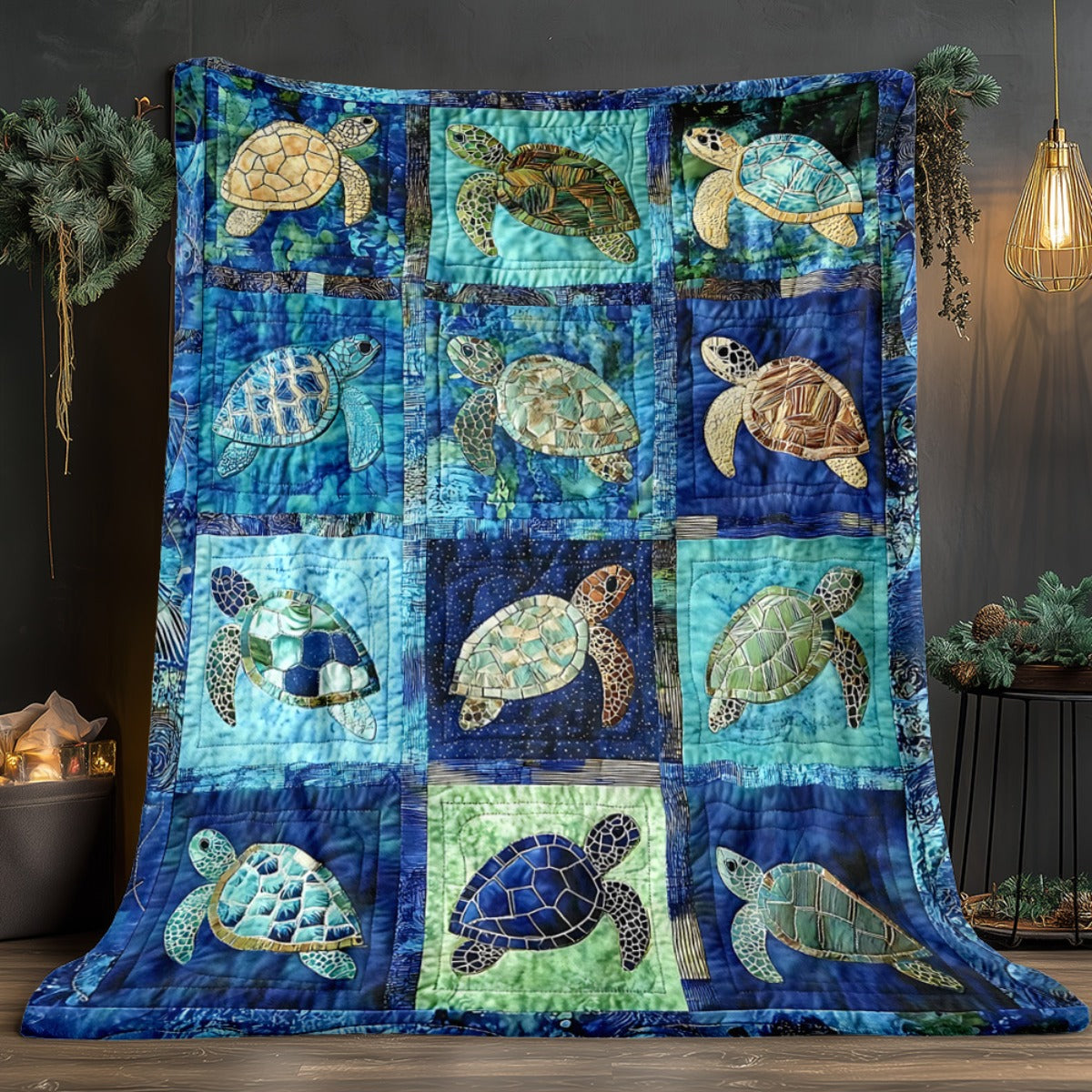 1pc Underwater Turtle Splicing Pattern Blanket-Lightweight Home Furnishings Bedding Throw for Sofa Bed Travel Camping Livingroom Office Couch Chair And Bed-Digital Printing Blanket with Soft And Warm Flannel, 2D Flat