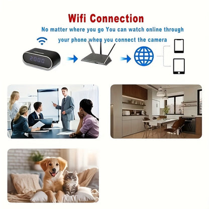 1080P WiFi Clock Camera Battery Powered, Hidden Nanny Cam with 64GB Memory Card Included, Night Vision, Motion Detection, Loop Recording, 2.4GHz Wireless, Remote Live View for Home Office Warehouse