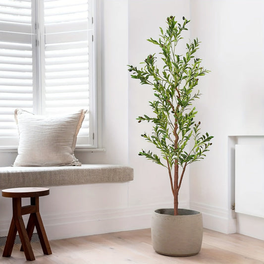 Artificial Olive Tree Large Faux Indoor Tree with Pot – Realistic 5FT 6FT 7FT Multi-Trunk Fake Olive Tree with Leaves & Fruits for Living Room Home Office Entryway Decor