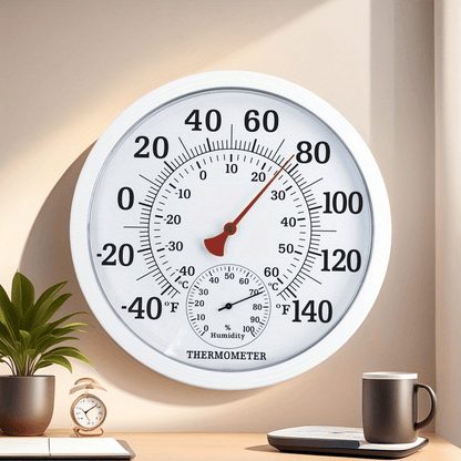 Digital Thermometer Hygrometer - 9.84" Large Screen Indoor Temperature Humidity Monitor, White Panel, Easy-Read Display for Home, Office & HVAC