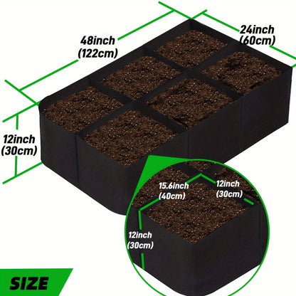 Six-Grid Rectangular Raised Garden Bed Grow Bag with Displayed 48 x 24 x 12-Inch Dimensions