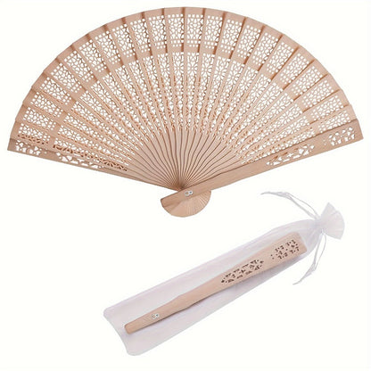 Wood-Tone Folding Hand Fans with Individual Gift Bags and Tassels in a 50-Piece Wedding Favor Pack