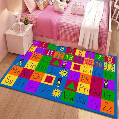 Area Rug 4x6 Kids Educational ABC, Numbers, Math Symbols and Animal Print for Playroom or Class