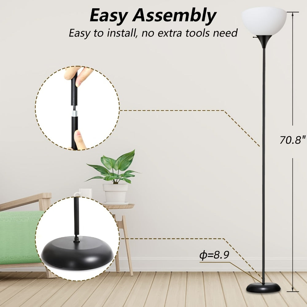 Single-Head Black Torchiere Floor Lamp with Upward Bowl Shade, Rotary Switch and Replaceable Bulb Socket