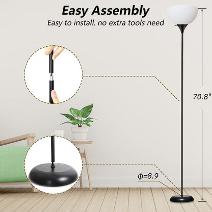 Single-Head Black Torchiere Floor Lamp with Upward Bowl Shade, Rotary Switch and Replaceable Bulb Socket