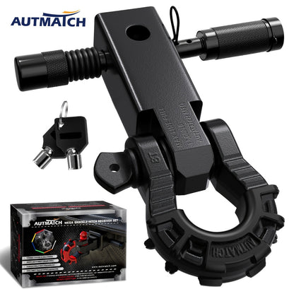 Shackle Hitch Receiver 2-Inch 68,000 lb Break Strength with 3/4" D-Ring & 5/8" Hitch Lock Pin – Heavy Duty Drop Forged Steel 8-Ton Vehicle Recovery Tow Hitch, Multi-Color