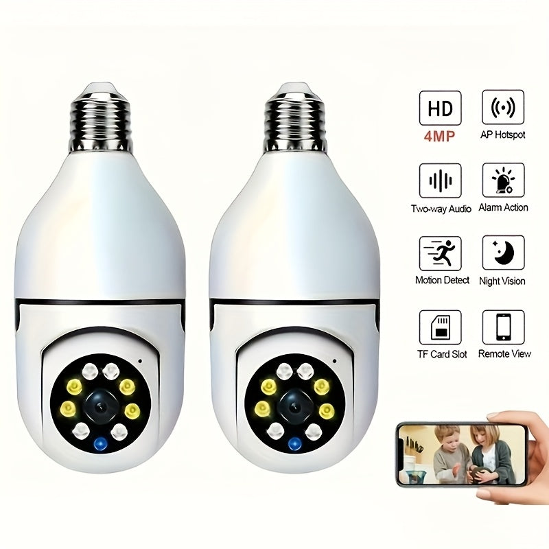 Light Bulb Security Camera 4MP 360° Panoramic 2-Pack, Dual-Band 5GHz/2.4GHz WiFi, Night Vision, Two-Way Audio, App Control – Indoor Home Garage Nanny Pet Cam