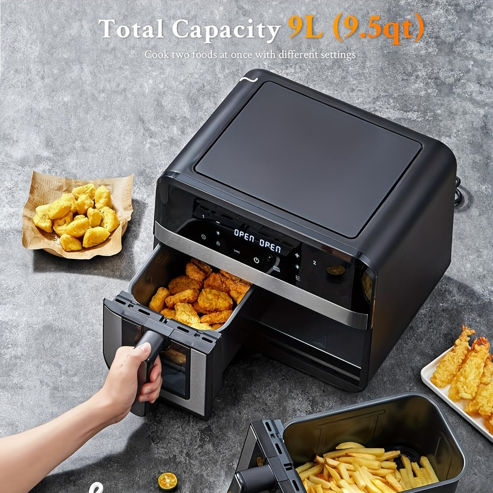 9.5Qt Dual-Basket Air Fryer with Two 4.75Qt Cooking Zones, Touch Controls and Eight Preset Icons