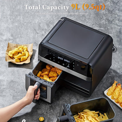 9.5Qt Dual-Basket Air Fryer with Two 4.75Qt Cooking Zones, Touch Controls and Eight Preset Icons