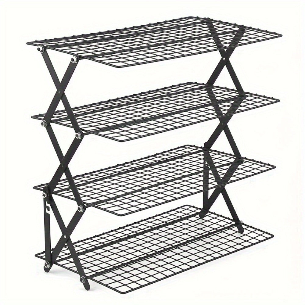 Foldable Cooling Rack for Baking, Stackable Wire Baking Rack with 4-Position Height Adjustment, Collapsible Metal Drying Rack for Cookies Cakes Bread, Camping Grill Rack