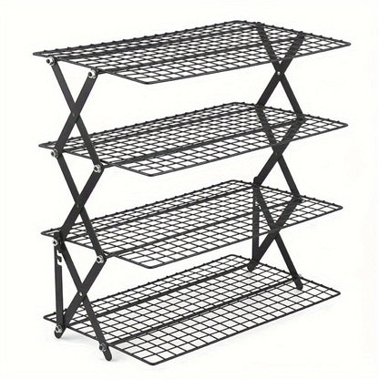 Foldable Cooling Rack for Baking, Stackable Wire Baking Rack with 4-Position Height Adjustment, Collapsible Metal Drying Rack for Cookies Cakes Bread, Camping Grill Rack
