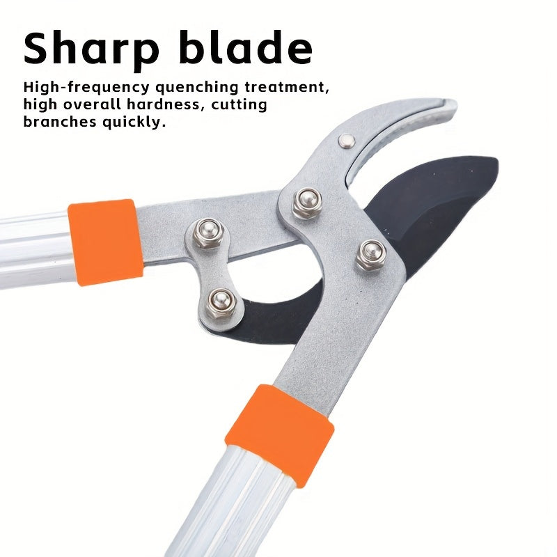 Telescoping Long-Handle Pruning Shears with Silver-Color Shafts, Black Grips and Curved Bypass Blade