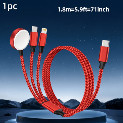 3-in-2 Multi Charging Cable for Apple Watch iPhone Samsung Galaxy – Fast Charging USB-A & USB-C Compatible with iWatch Ultra Series 10 9 8 7 6 SE iPhone 17 16 15 14 Portable Cord Gray Red Pink Multiple Colors
