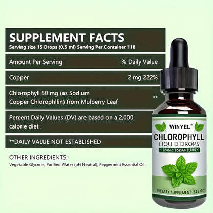 Herbal Supplements with WINYEL Label, Liquid Chlorophyll Drops in One Amber Dropper Bottle