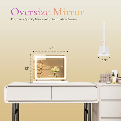 Rectangular LED Vanity Mirror with Three Light Colors and Three Size Checkouts from 13 x 17 to 32 x 22 Inches