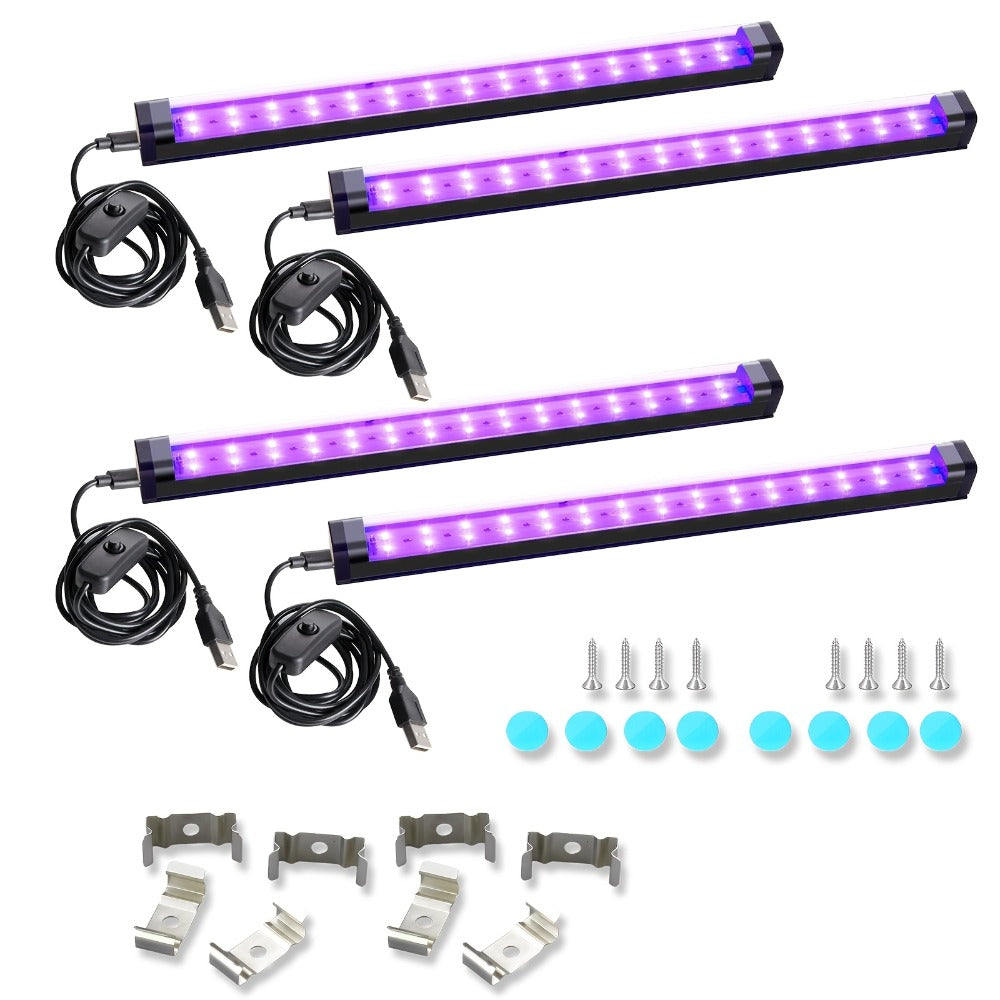 USB UV Black-Light Bar Set with Inline Switches, Mounting Hardware and 2-, 4-, 10-, 12- or 14-Pack Options