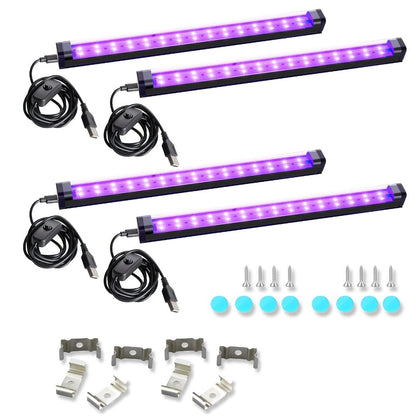 USB UV Black-Light Bar Set with Inline Switches, Mounting Hardware and 2-, 4-, 10-, 12- or 14-Pack Options