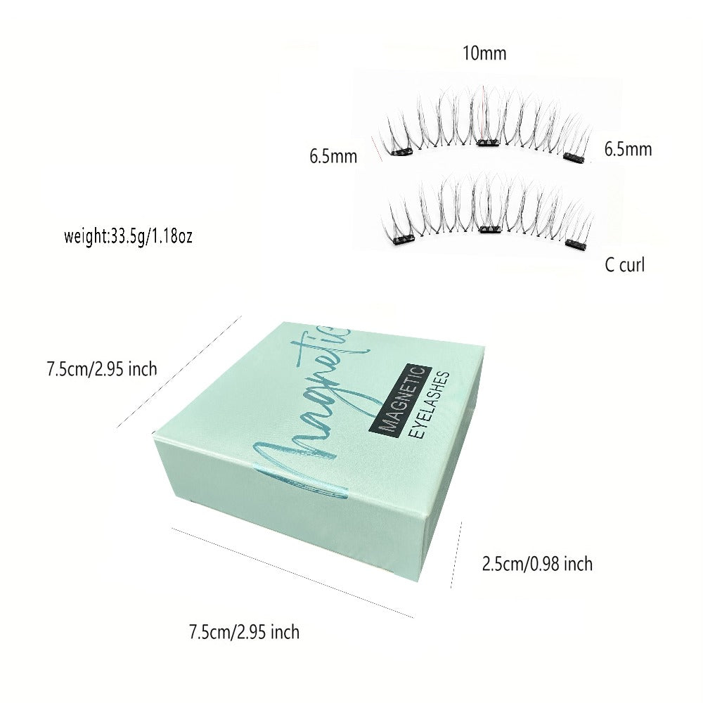 Natural Slim Nude Magnetic Eyelashes with Eyelash Curler — 3D Glue-Free Reusable Transparent Soft Stem Strong Magnetic Force Eye-Enlarging False Lashes for Daily & Office Wear, 1 Pair