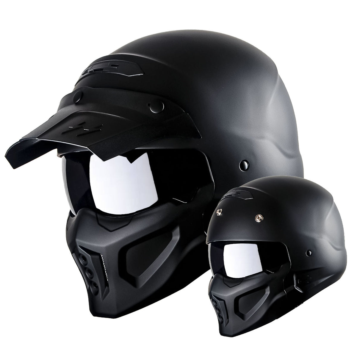Motorcycle Helmet Convertible Full/Open-Face Shell with Detachable Mask, Smoked Shield, S-XL Sizes and Multiple Styles