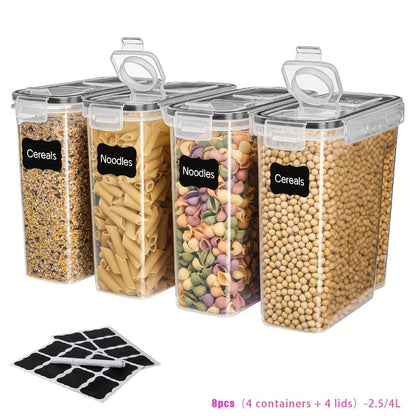 Clear Food Storage Jars with Lids 8 Piece Set - Airtight Moisture Proof Sealed Containers for Cereal Rice Salt Pepper Tea Nuts and Coffee Beans, BPA-Free Plastic Kitchen Pantry Canisters, Available in 84.54oz or 1.06 Gallon, 4 Jars and 4 Lids