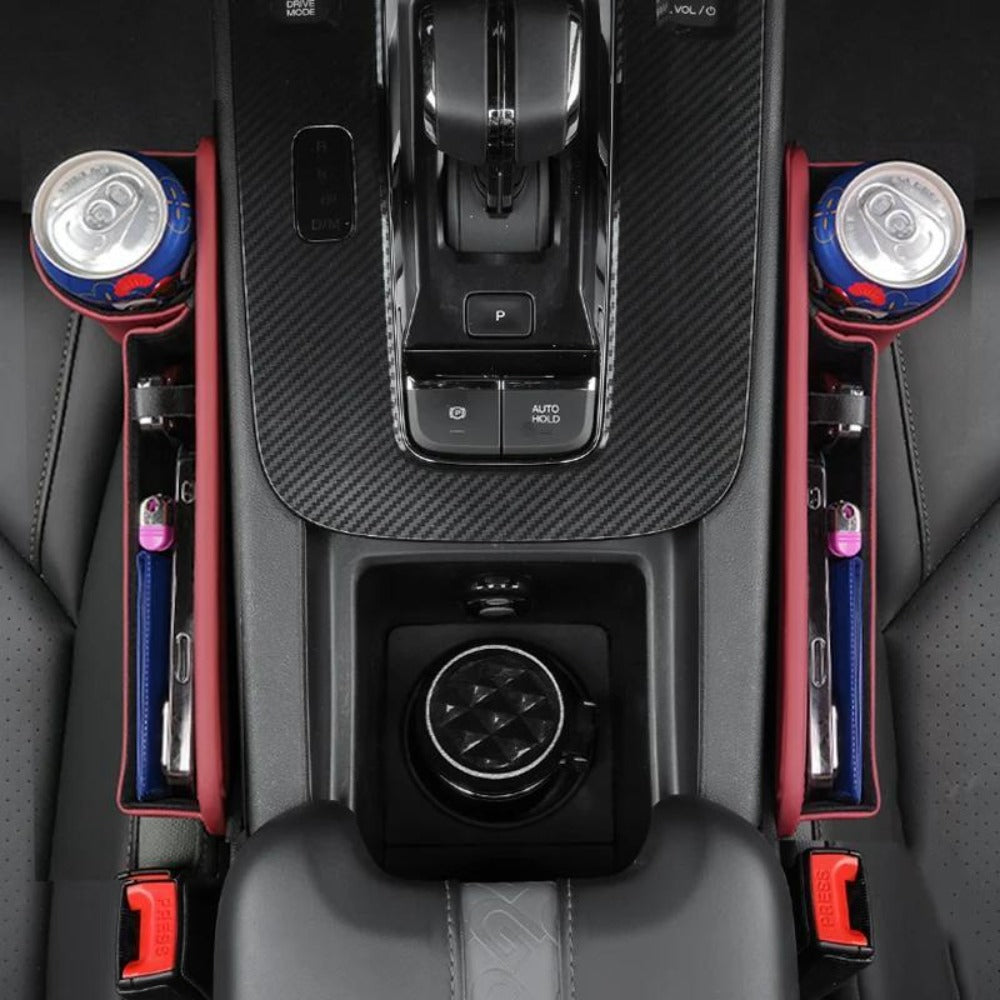 Seat-Gap Car Organizer with Cup Recess and Phone Storage in Four Color Pairs or Left-Side Black Pack
