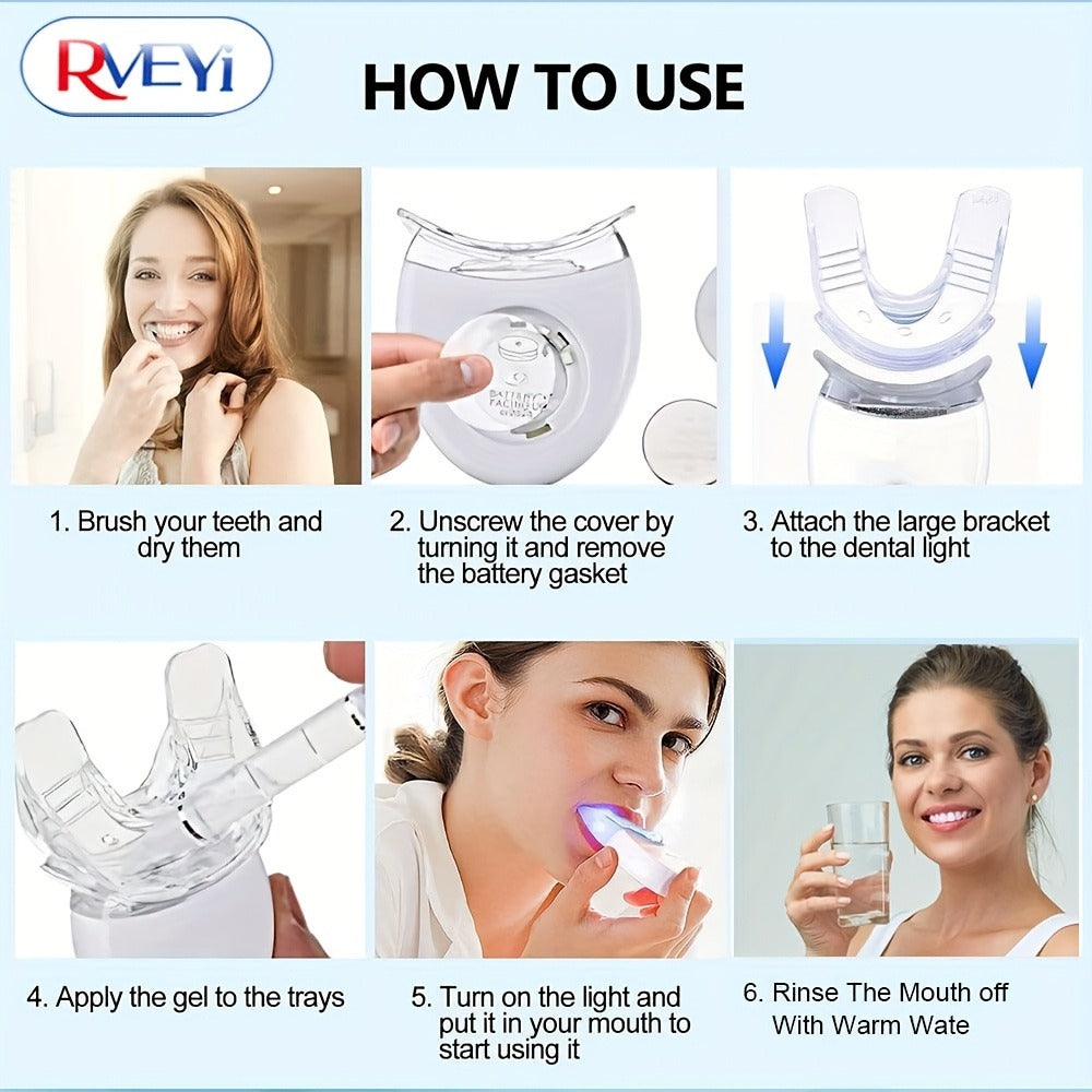 White or Blue Five-LED Teeth Whitening Kit with Five Gel Syringes and 10.8 cm Mouthpiece Device