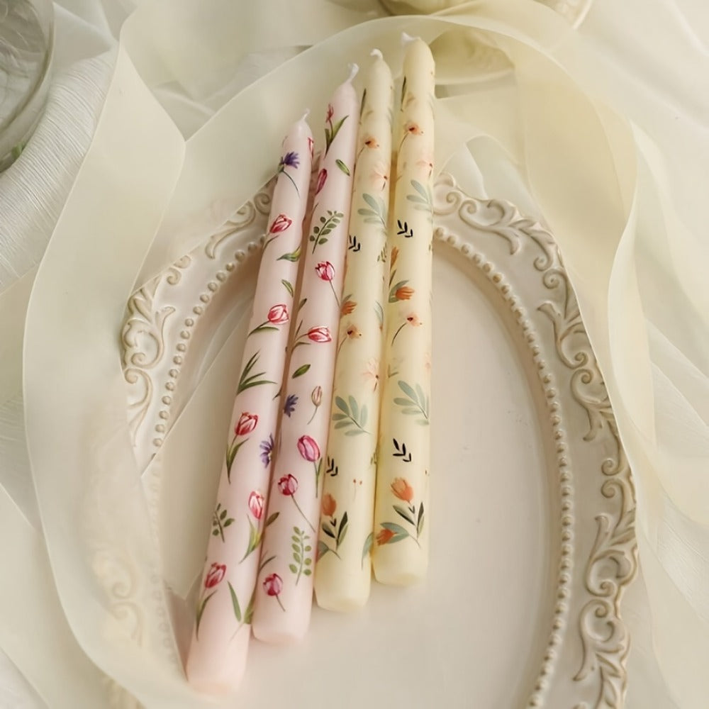 Patterned Taper Candle Set with 9.84-Inch Height in Green, Purple, Blue or Pink and Two- or Four-Piece Options