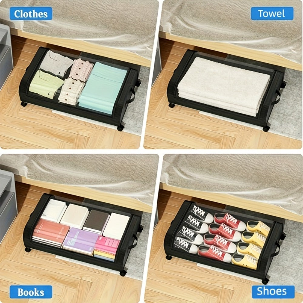 Rolling Under-Bed Storage Organizer Set with Two Lidded Bins, Locking Wheels and Black or Gray Options