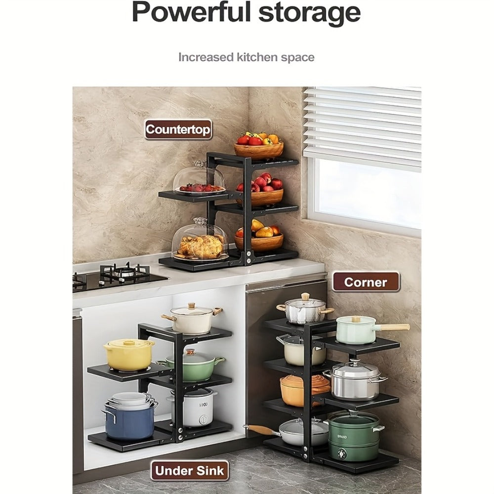 Multi-Tier Kitchen Storage Rack with Two-, Three-, Four- or Bilateral Seven-Shelf Layouts in Black, White or Gray