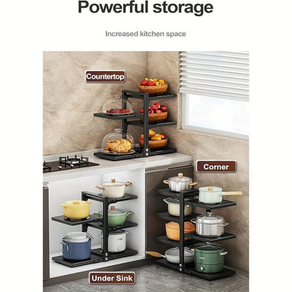 Multi-Tier Kitchen Storage Rack with Two-, Three-, Four- or Bilateral Seven-Shelf Layouts in Black, White or Gray