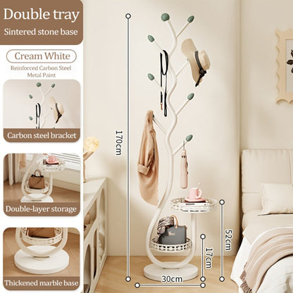 Freestanding Coat Tree with Branching Hooks, Circular Lower Shelf and White, Black or Golden Finish