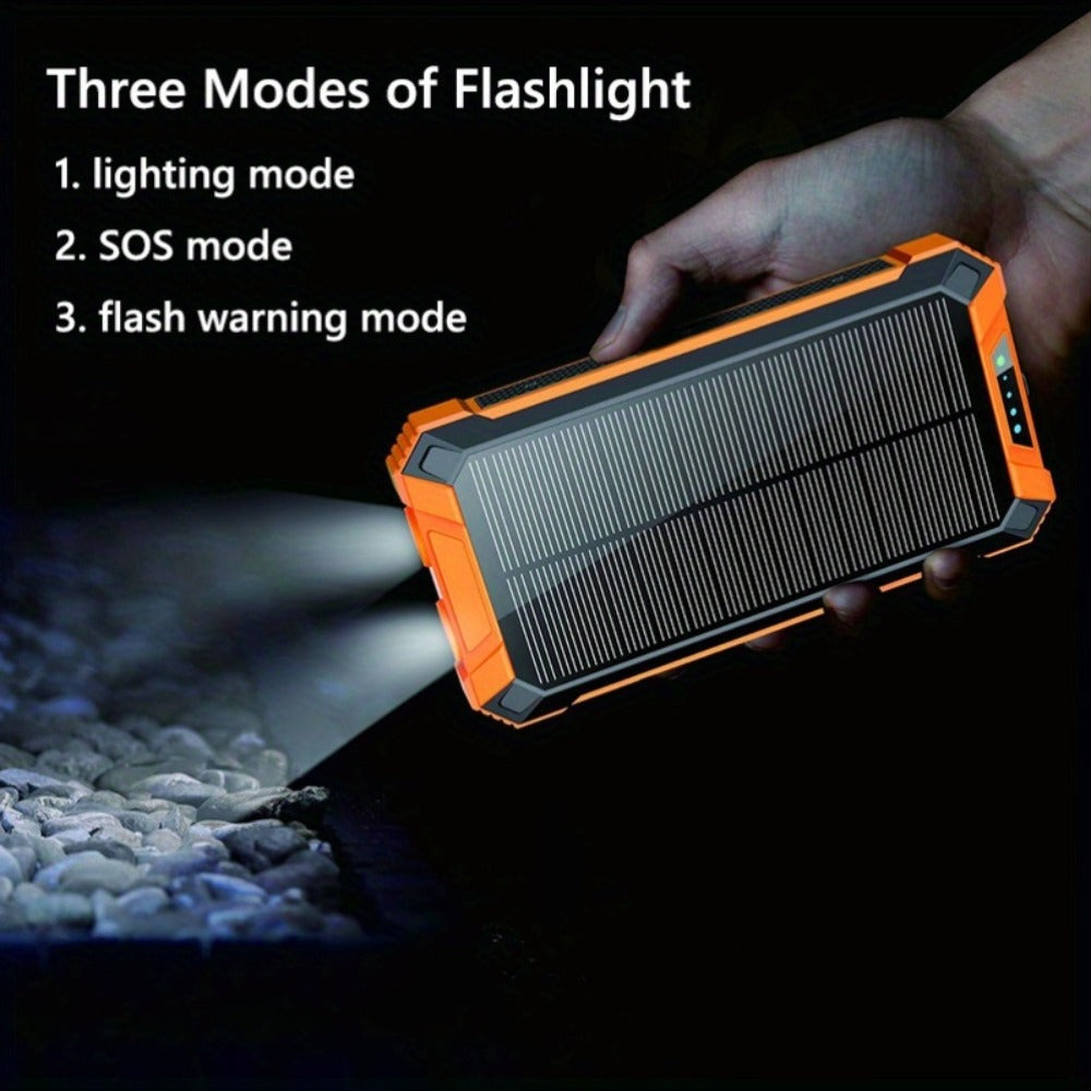 42800mAh Solar Power Bank Wireless Charging with 4 Built-In Cables – 6 Output Ports 15W Fast Charge Dual LED Flashlight Portable Battery Pack for iPhone Samsung Android Camping Travel Emergency