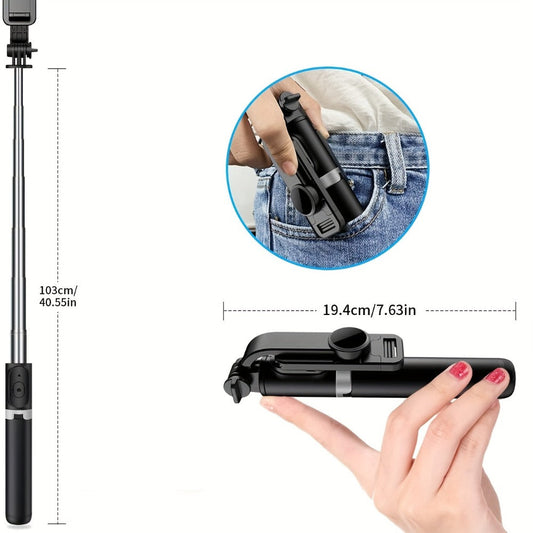 2-in-1 Phone Tripod & Selfie Stick 40 Inch Foldable with Wireless Bluetooth Remote – Portable Extendable Travel Stand for iPhone 16 15 14 13 Android, Vlogging Video Calls Group Photos TikTok YouTube