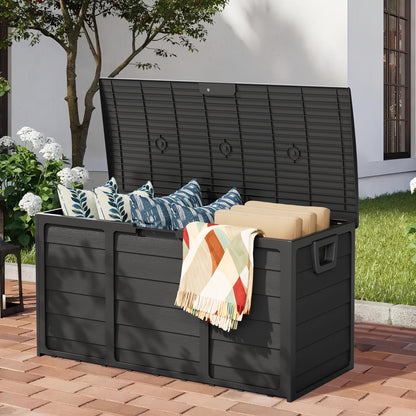Outdoor Storage Box 75 Gallon Resin Deck Box with Handles – Waterproof Lockable Container for Pool Accessories, Garden Tools, Camping Gear & Patio Storage, Easy Assembly