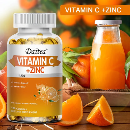 Dietary Supplement Vitamin C 1200mg and Zinc 20mg Softgels in a 120-Count Bottle for Daily Supplement Routines